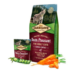 CARNILOVE CAT HAIRBALL CONTROL DUCK & PHEASANT bezgraudu sausā kaķu barība Pīle, fazāns 6kg